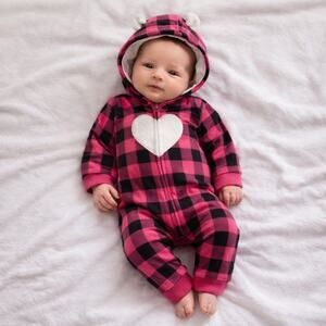 Carter's Newborn Pink Black Plaid Hooded Pram Suit NWT